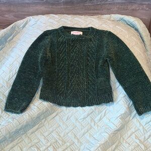 Tommy Bahama Sweater Girls Small 5/6 Forest Green Chenille Crop Scallop‎ Hem